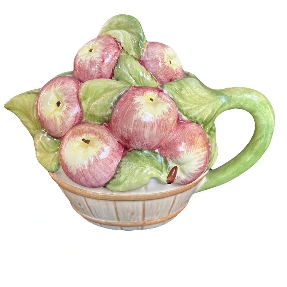 Italian Ceramic Apple Basket Teapot 6